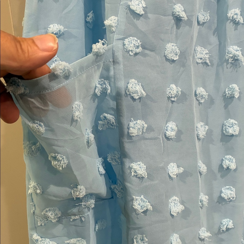 MIHOLL NWT Light Baby Blue Swiss Dot Textured Pocketed Dress Medium - Picture 5 of 11